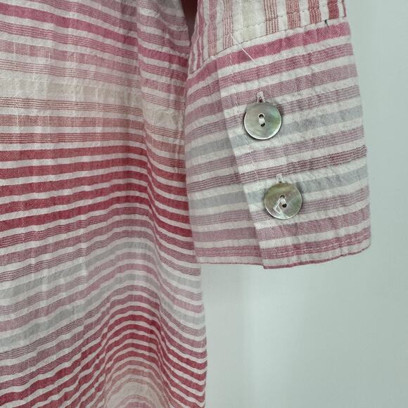 Habitat Shirt Womens Medium Pink White Stripe Button Up 3/4 Sleeve Tunic Blouse - Picture 7 of 10